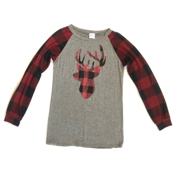 Wanna B Tops - ❌ Sold ❌ Buffalo Plaid Deer Long Sleeve Shirt